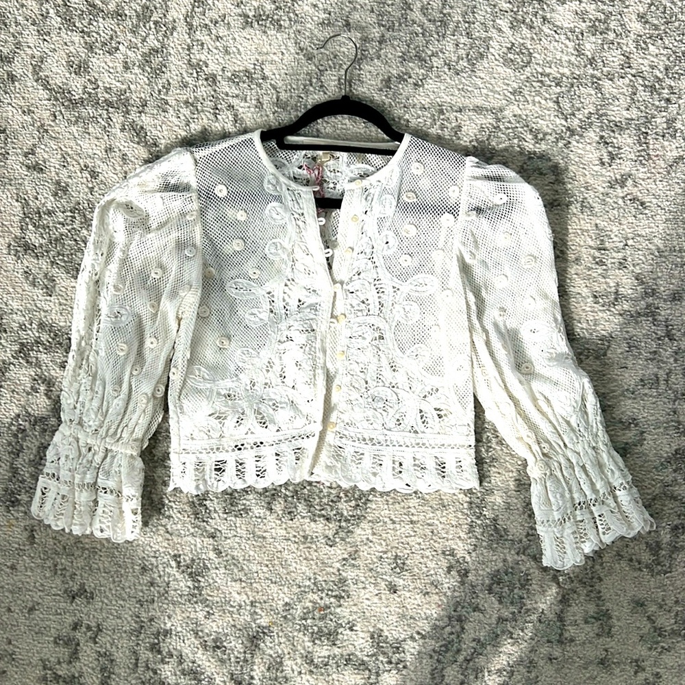 BNWT LoveShackFancy Kendra Lace Button Down Top XS